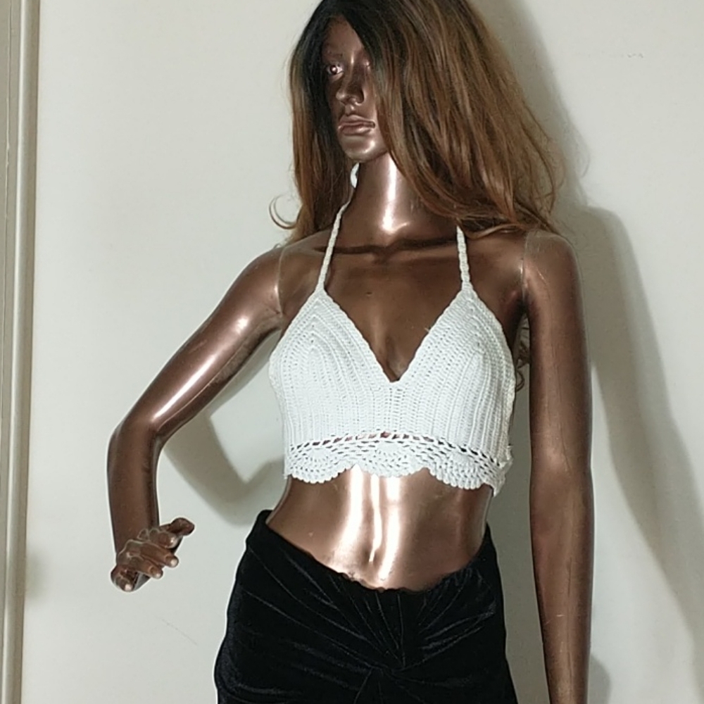 White crochet Love culture top
